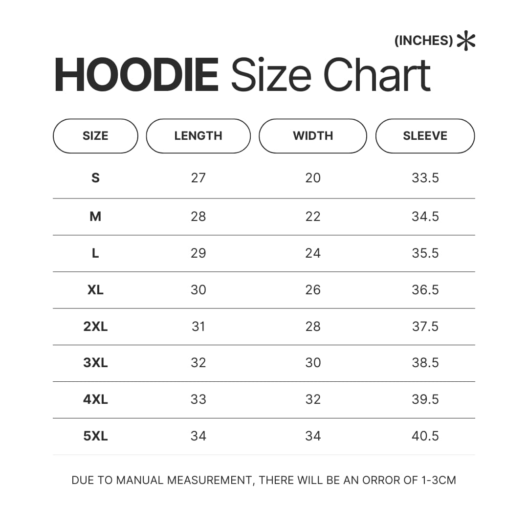 Hoodie Size Chart - Grimm Merch