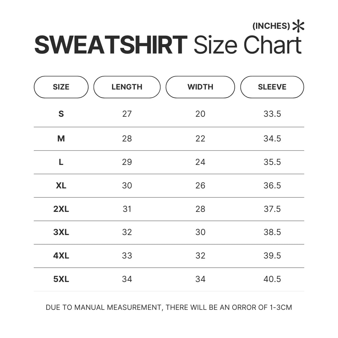 Sweatshirt Size Chart - Grimm Merch
