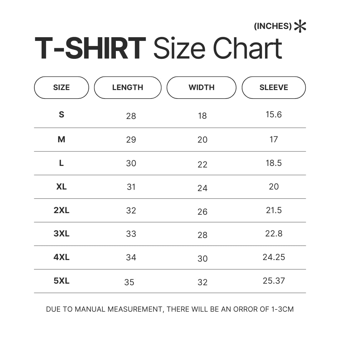 T shirt Size Chart - Grimm Merch